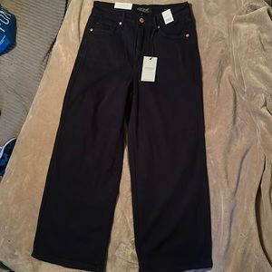 Judy Blue High Waist Tummy Control Garment Dyed Wide Leg Crop Navy Denim 88807